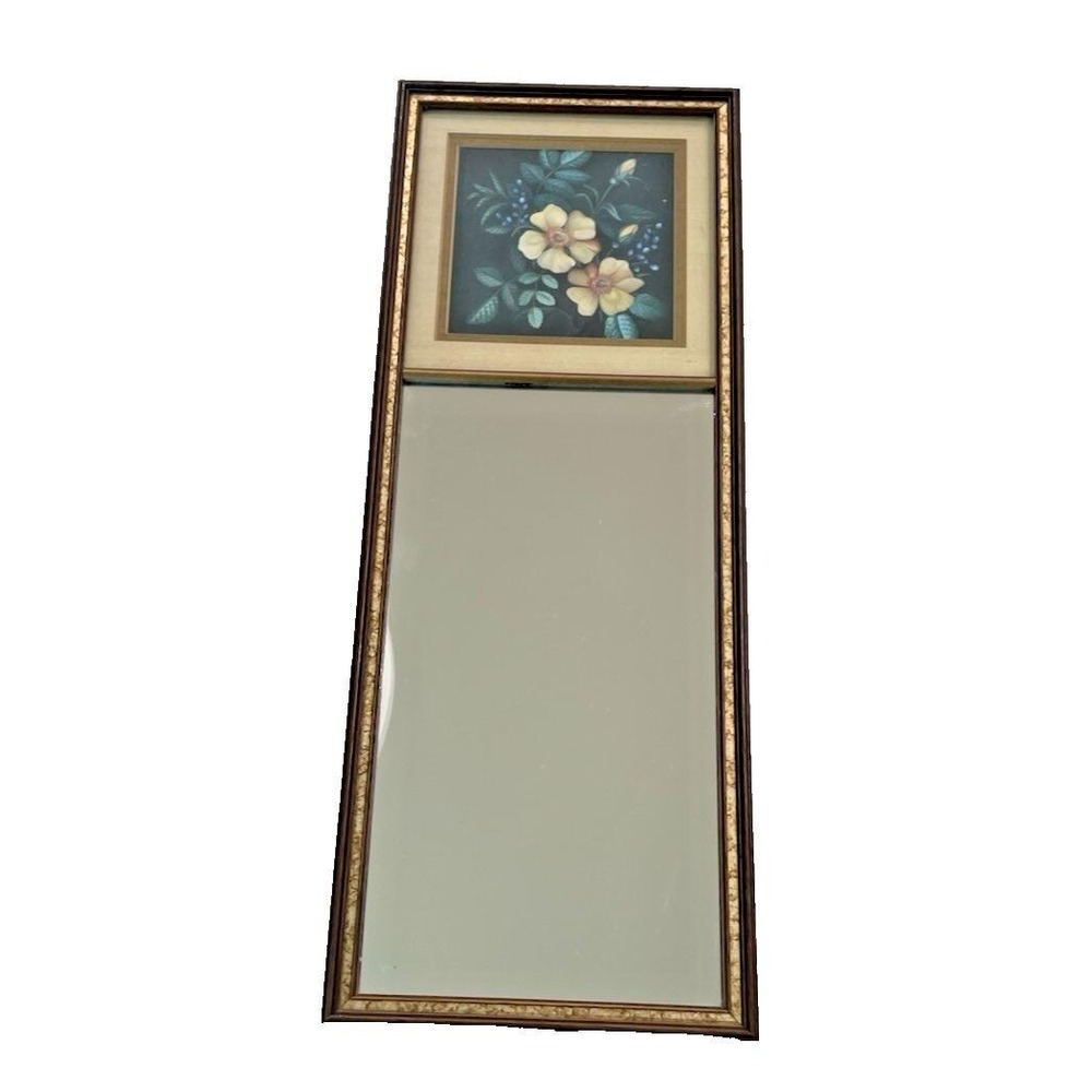 Vtg Crowning Touch Collection Framed Wall Mirror & Flowers 7x18"‎ Granny Core